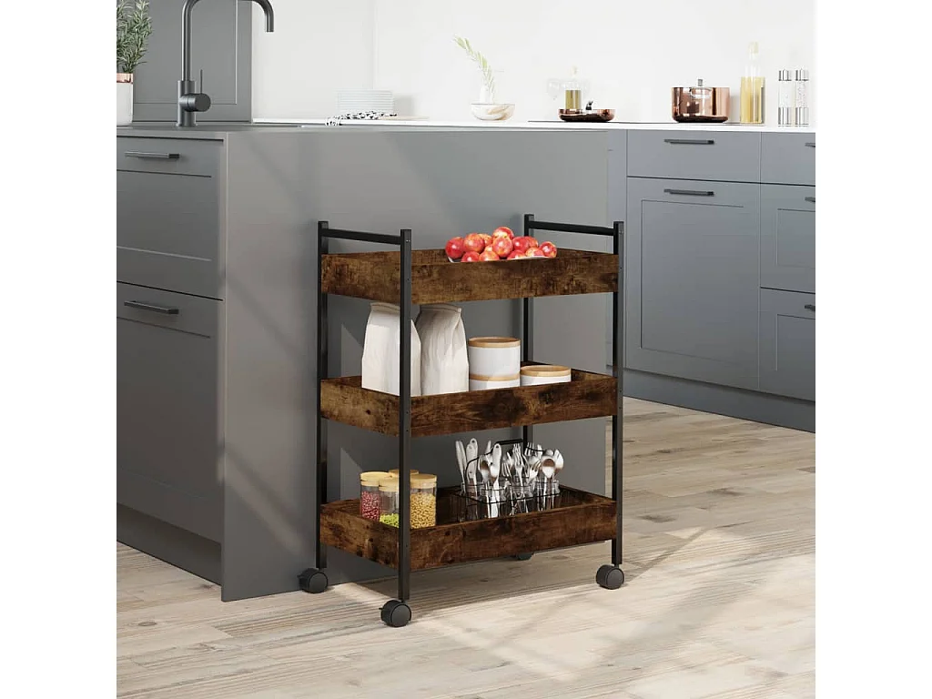 Keukentrolley 50x30x70 cm bewerkt hout gerookt eikenkleurig