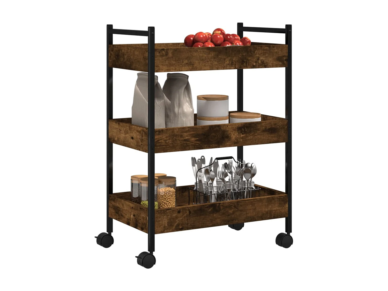 Keukentrolley 50x30x70 cm bewerkt hout gerookt eikenkleurig