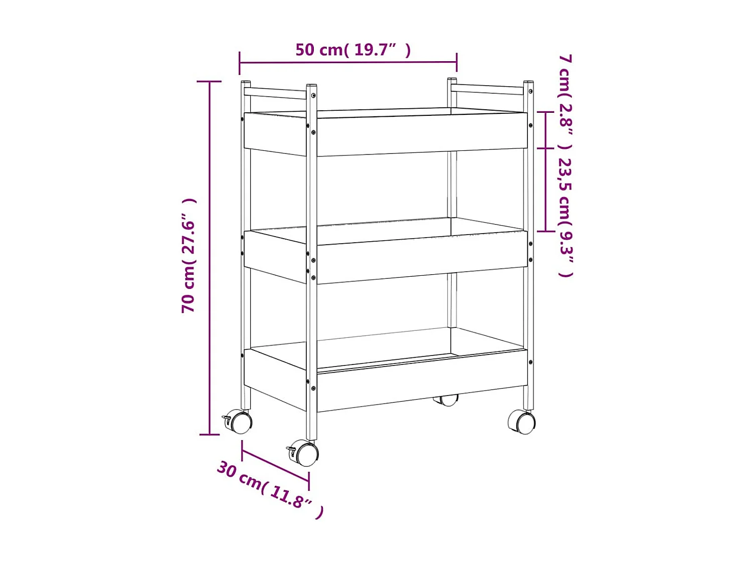 Keukentrolley 50x30x70 cm bewerkt hout gerookt eikenkleurig