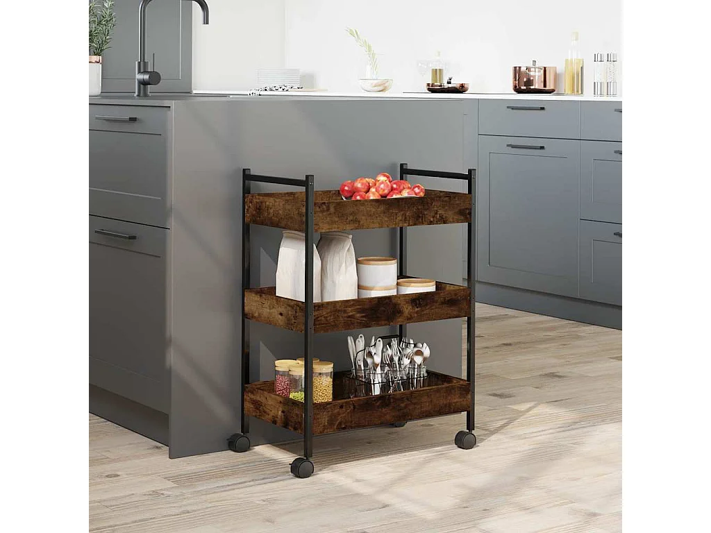 Keukentrolley 50x30x70 cm bewerkt hout gerookt eikenkleurig