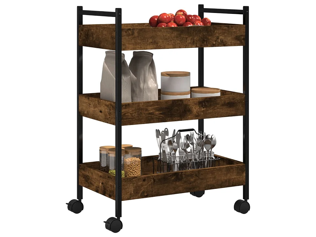 Chariot de cuisine chêne fumé 50x30x70 cm bois d'ingénierie