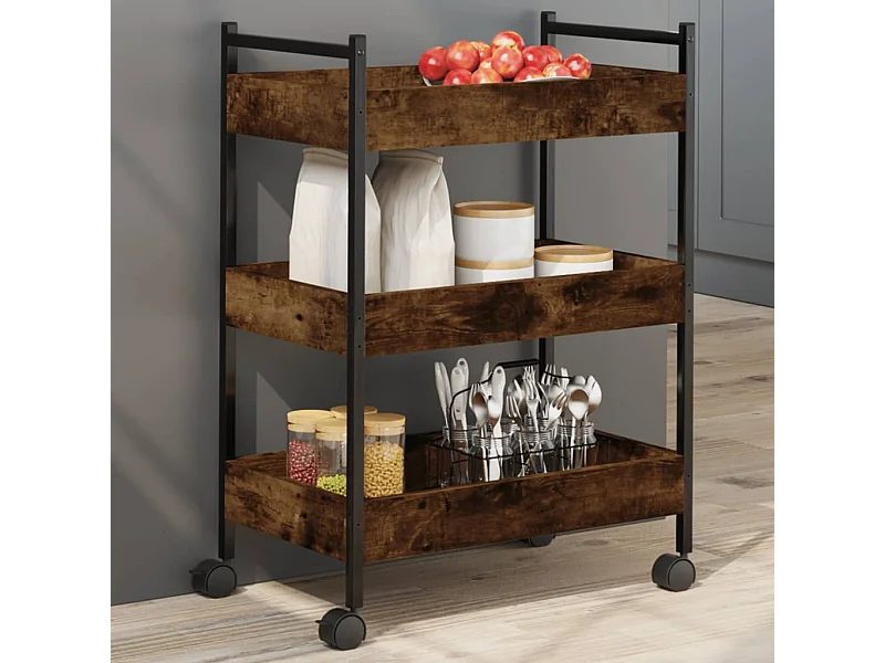 Carrello da Cucina Rovere Fumo 50x30x70 cm in Legno Multistrato