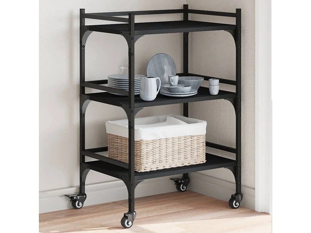 Carrito de cocina madera de ingeniería negro 50x35x75,5 cm