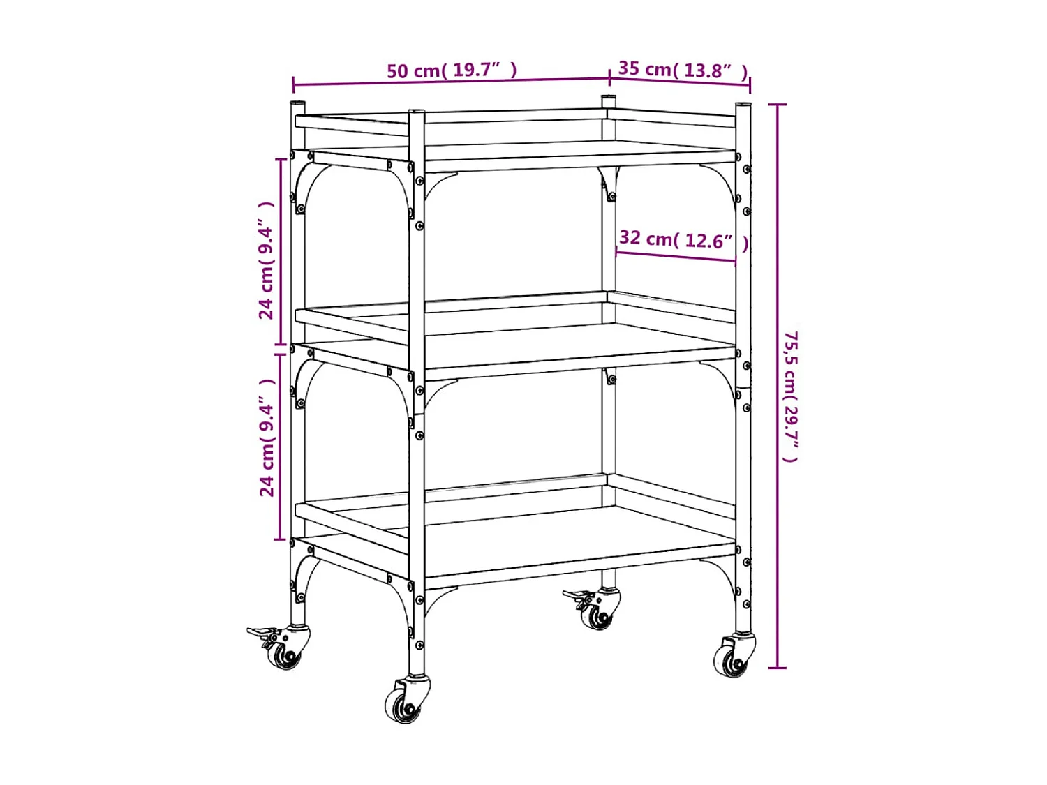 Carrito de cocina madera de ingeniería negro 50x35x75,5 cm