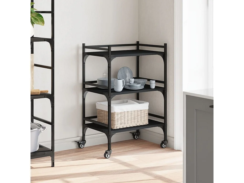Carrito de cocina madera de ingeniería negro 50x35x75,5 cm