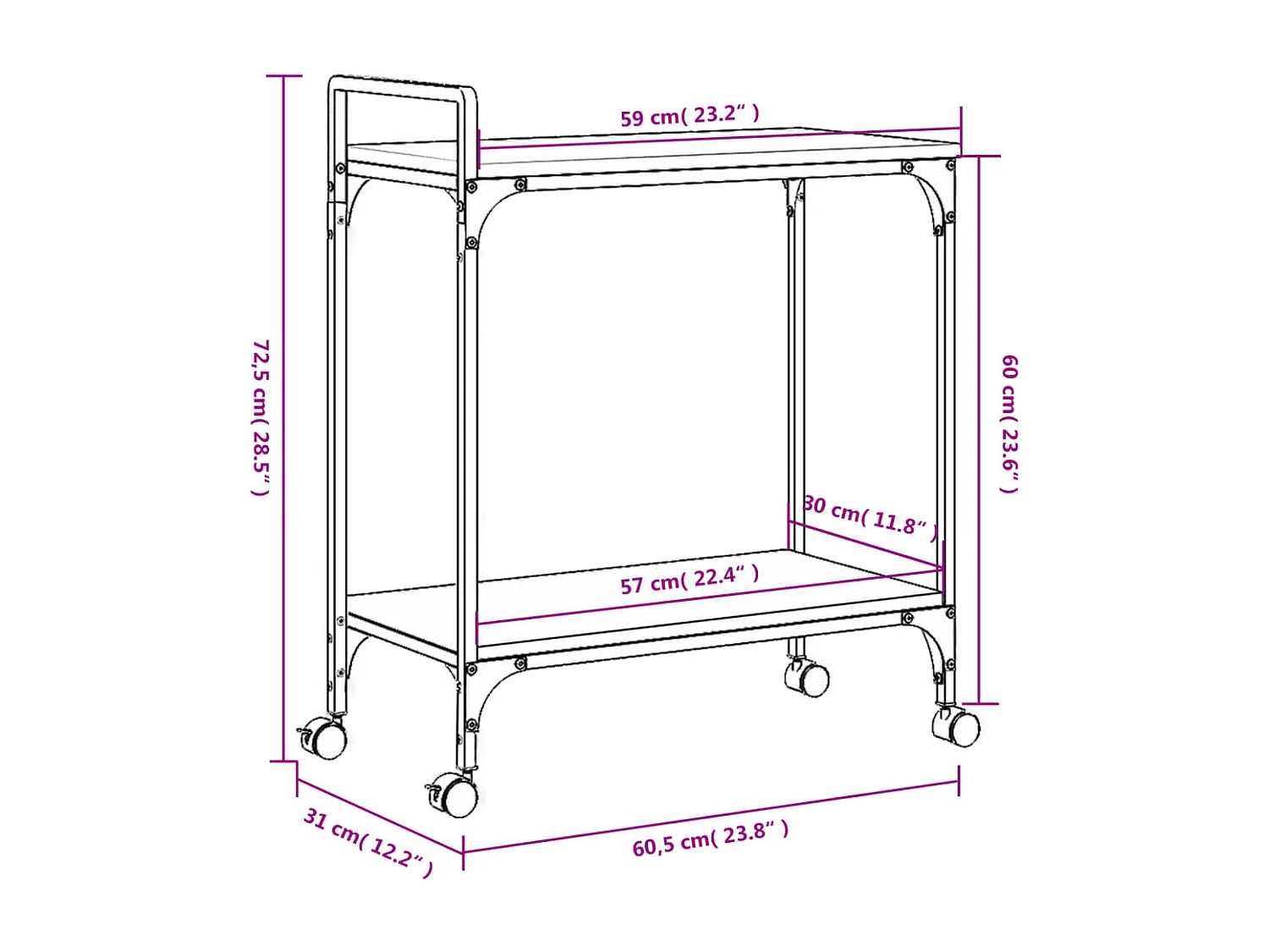Keukentrolley 60,5x31x72,5 cm bewerkt hout grijs sonoma eiken