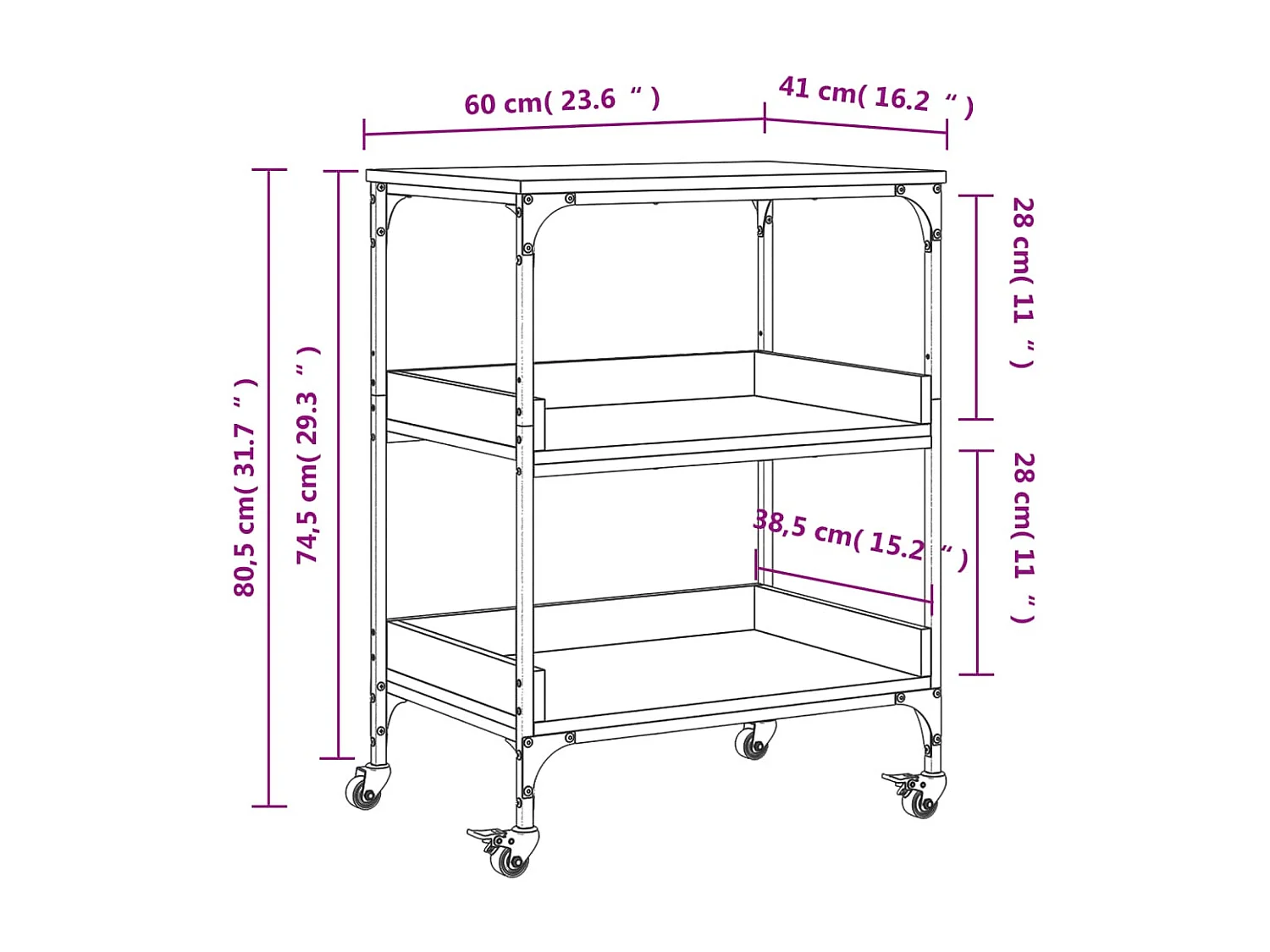 Carrello da Cucina Nero 60x41x80,5 cm in Legno Multistrato