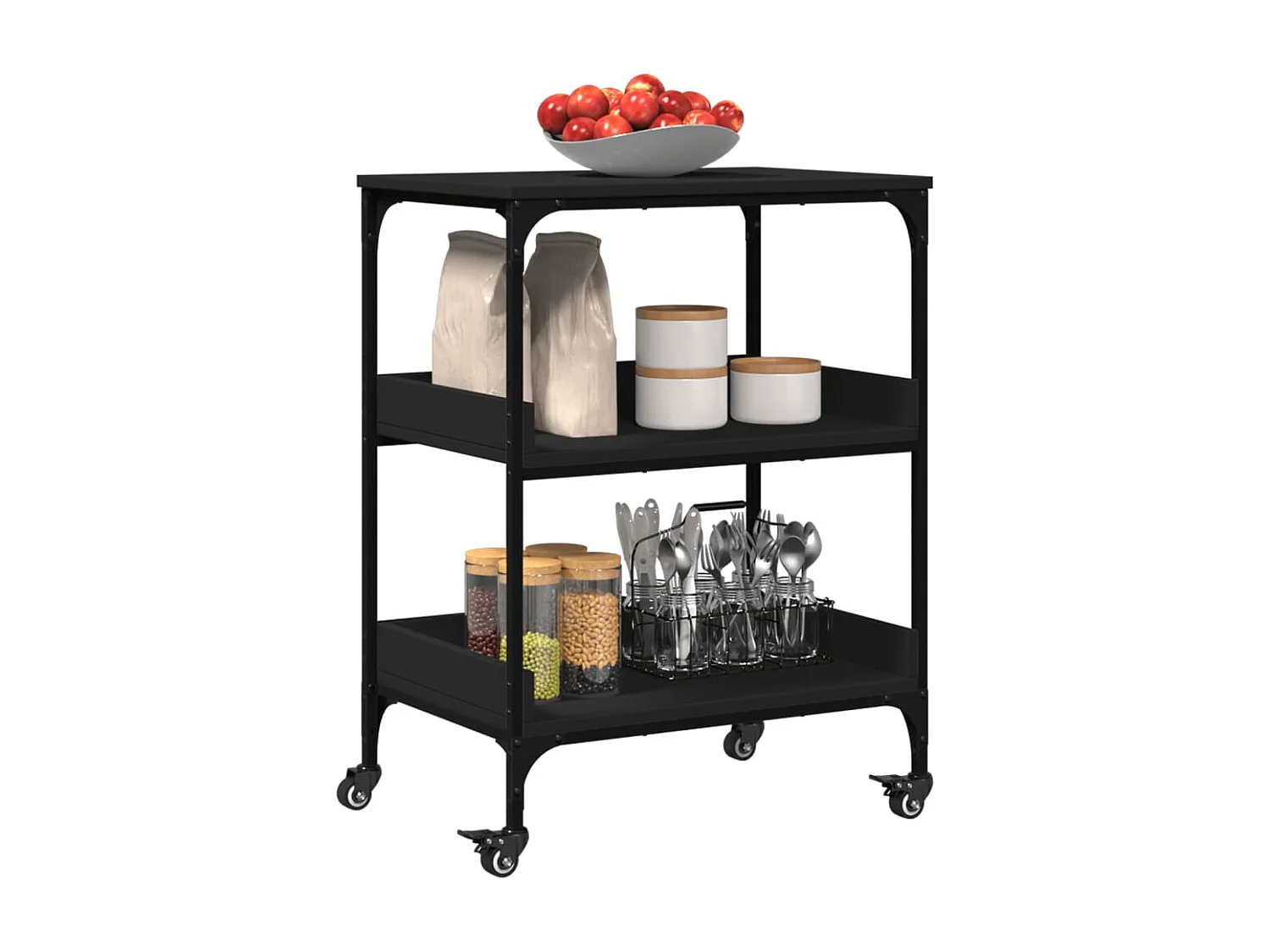 Carrello da Cucina Nero 60x41x80,5 cm in Legno Multistrato