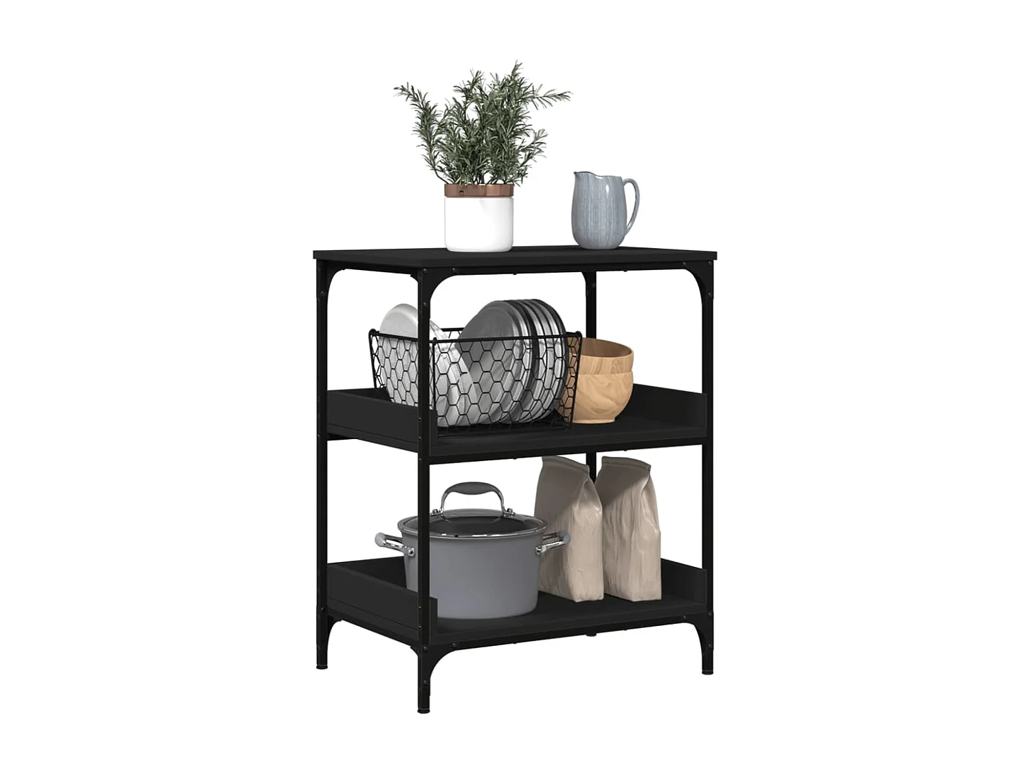 Carrello da Cucina Nero 60x41x80,5 cm in Legno Multistrato