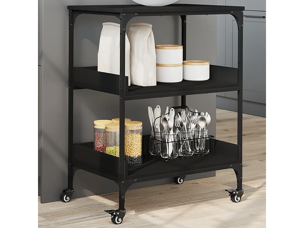 Carrello da Cucina Nero 60x41x80,5 cm in Legno Multistrato