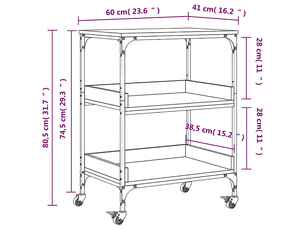 Carrello da Cucina Nero 60x41x80,5 cm in Legno Multistrato