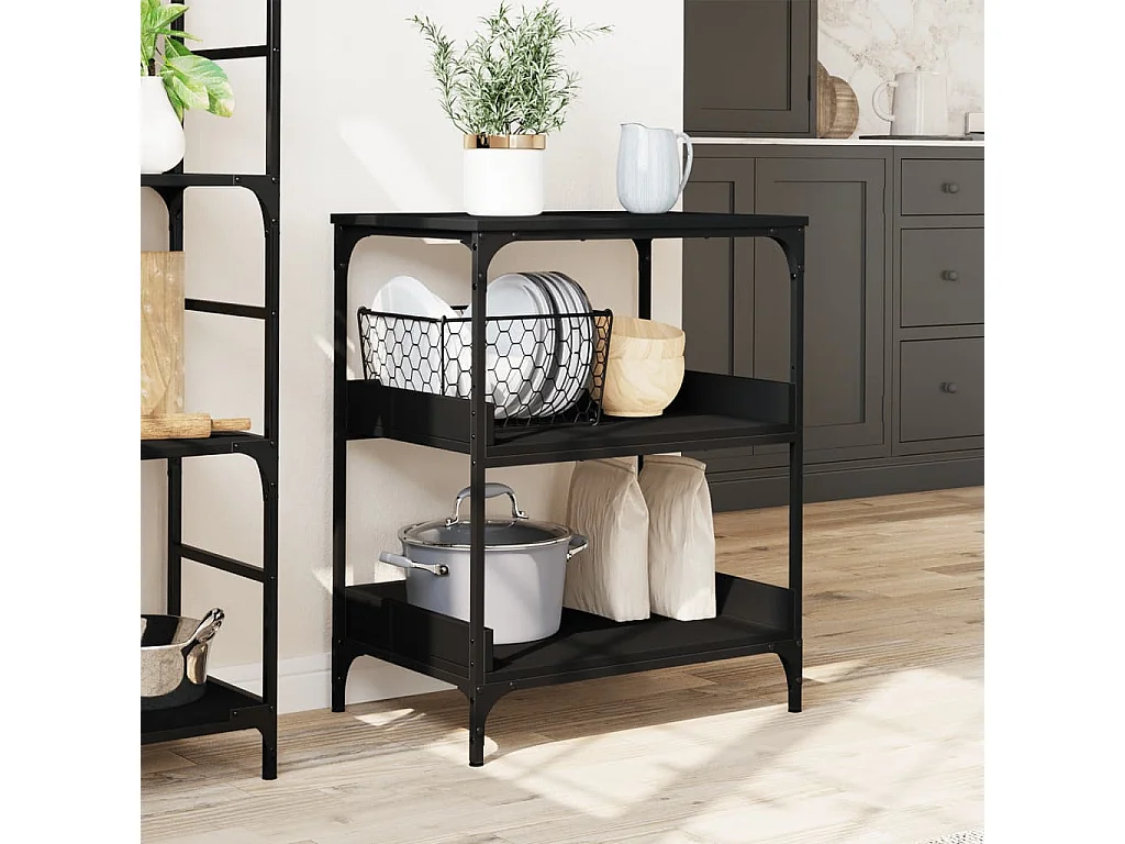 Carrello da Cucina Nero 60x41x80,5 cm in Legno Multistrato