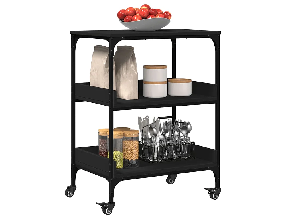 Carrello da Cucina Nero 60x41x80,5 cm in Legno Multistrato