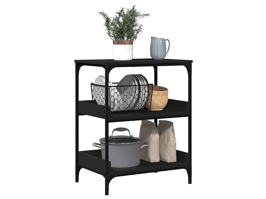 Carrello da Cucina Nero 60x41x80,5 cm in Legno Multistrato