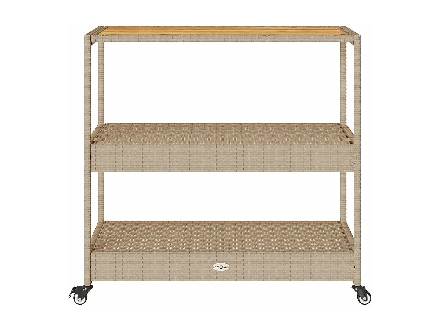 Carrito de bar 3 niveles ratán PE y madera maciza acacia beige