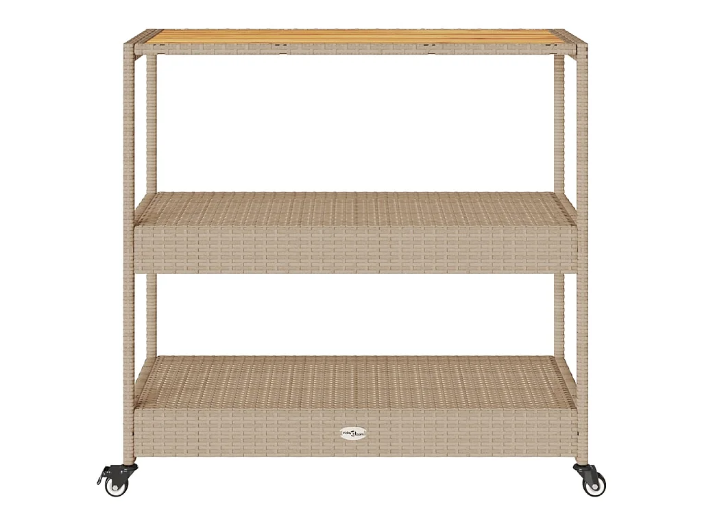 Keukentrolley 3-laags poly rattan en massief acaciahout beige