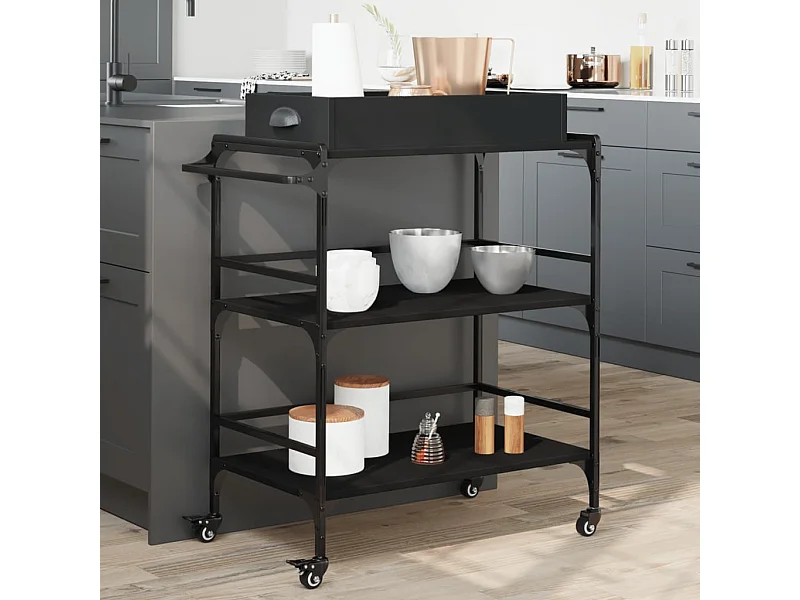 Küchenwagen Schwarz 81,5x41x92,5 cm Holzwerkstoff