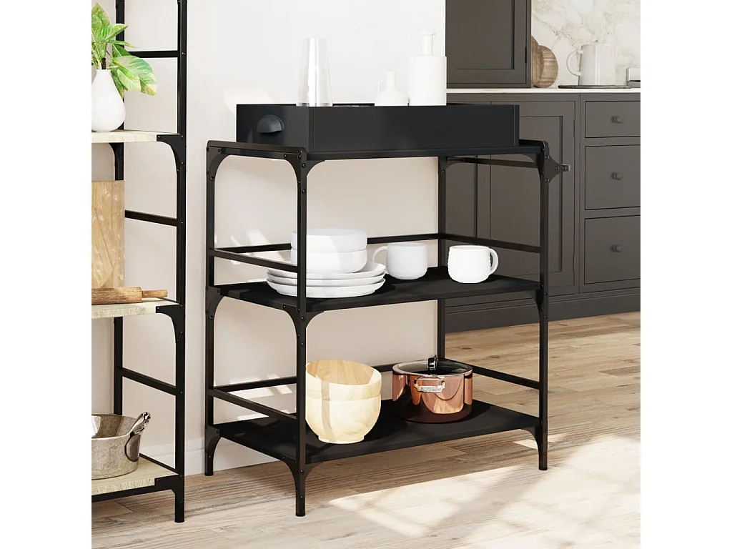 Chariot de cuisine noir 81,5x41x92,5 cm bois d'ingénierie