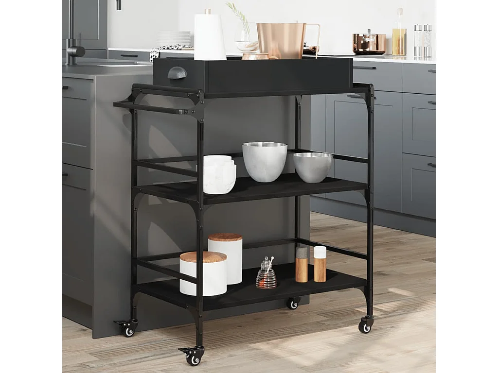 Chariot de cuisine noir 81,5x41x92,5 cm bois d'ingénierie