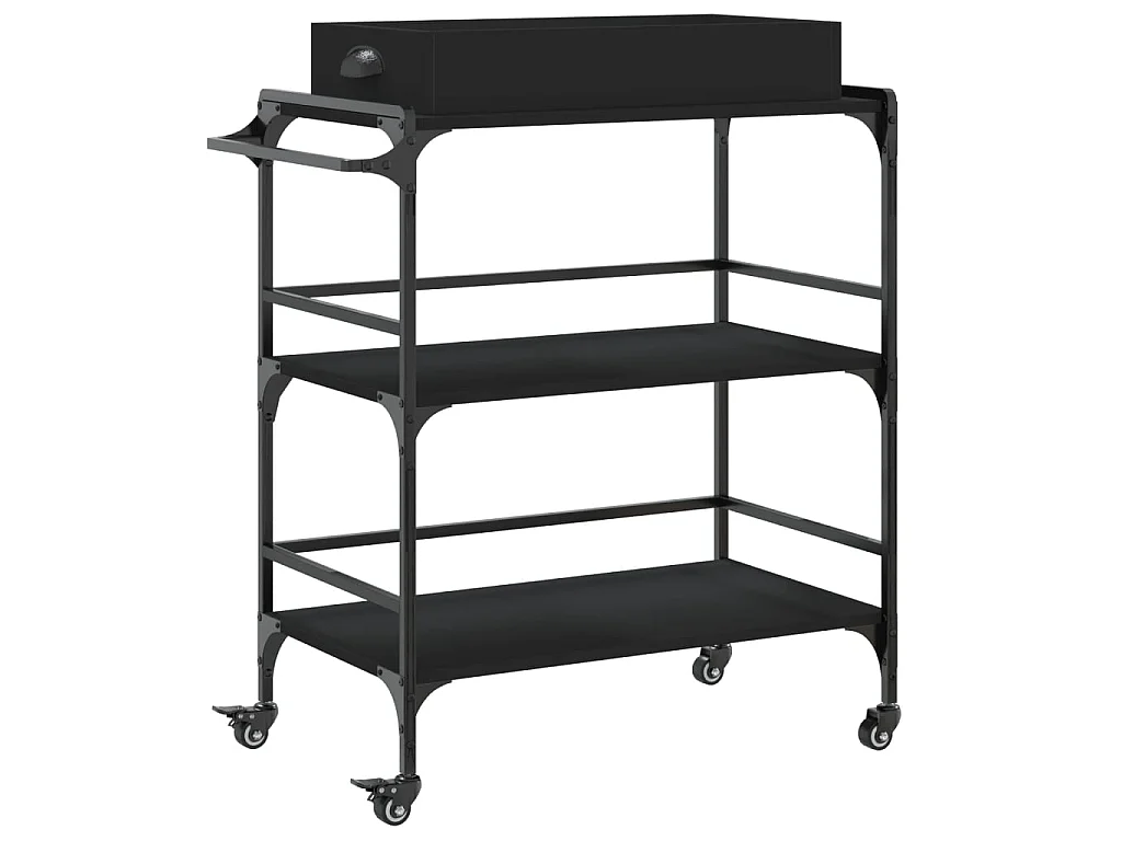 Chariot de cuisine noir 81,5x41x92,5 cm bois d'ingénierie