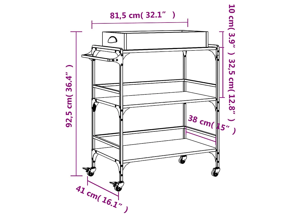 Chariot de cuisine noir 81,5x41x92,5 cm bois d'ingénierie