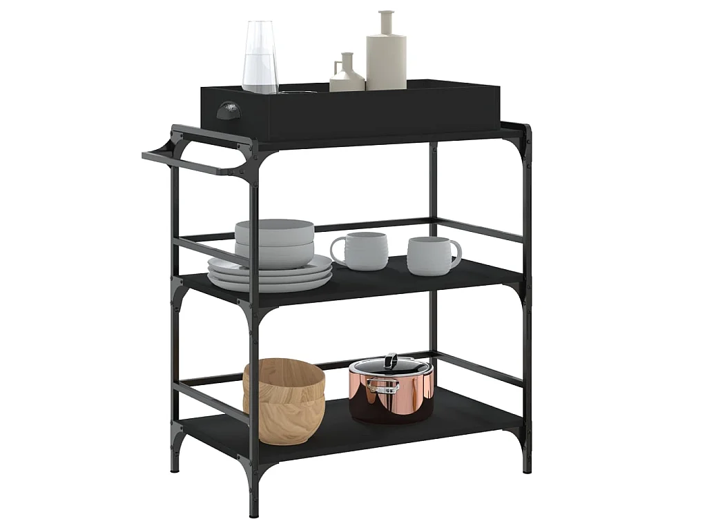 Chariot de cuisine noir 81,5x41x92,5 cm bois d'ingénierie