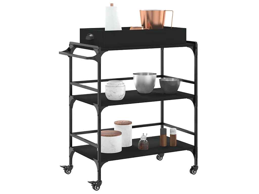Chariot de cuisine noir 81,5x41x92,5 cm bois d'ingénierie