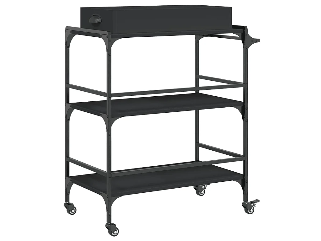 Chariot de cuisine noir 81,5x41x92,5 cm bois d'ingénierie