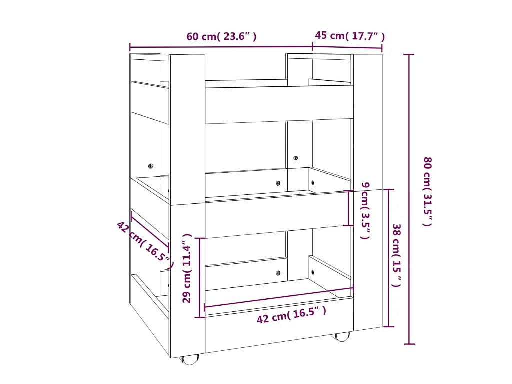 Carrello da Cucina Bianco 60x45x80 cm in Legno Multistrato
