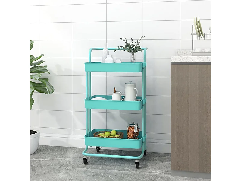 Carrinho cozinha 3 prateleiras ferro/ABS 42x35x85 cm turquesa