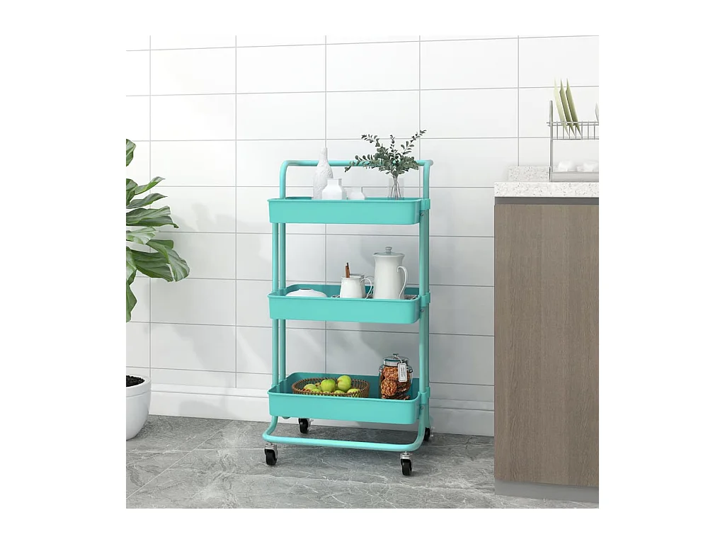 Chariot de cuisine 3 niveaux Turquoise 42x35x85 cm Fer et ABS