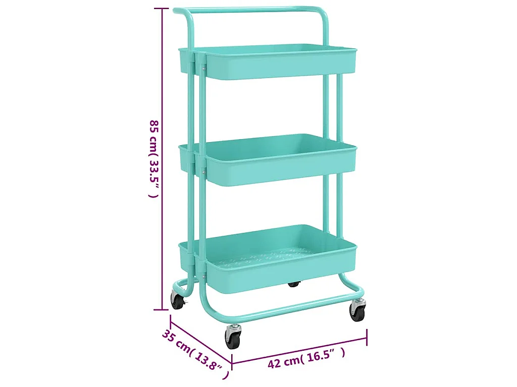 Chariot de cuisine 3 niveaux Turquoise 42x35x85 cm Fer et ABS
