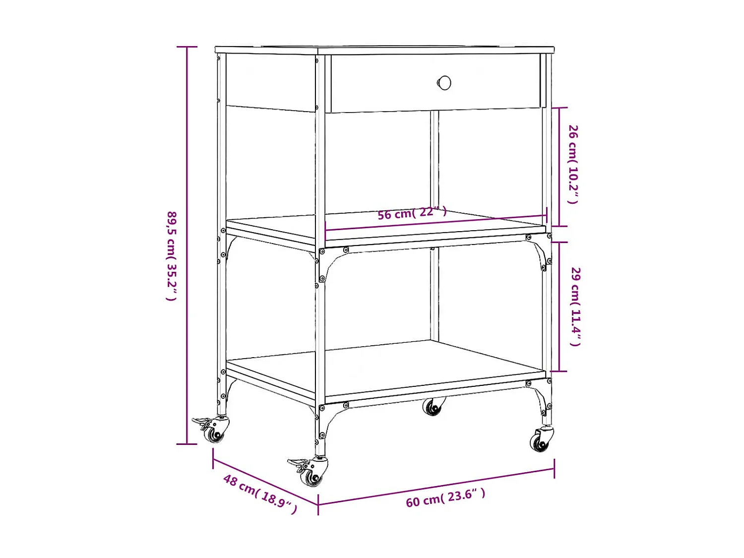 Chariot de cuisine sonoma gris 60x48x89,5 cm bois d'ingénierie