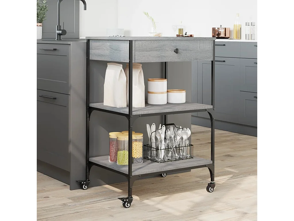 Chariot de cuisine sonoma gris 60x48x89,5 cm bois d'ingénierie