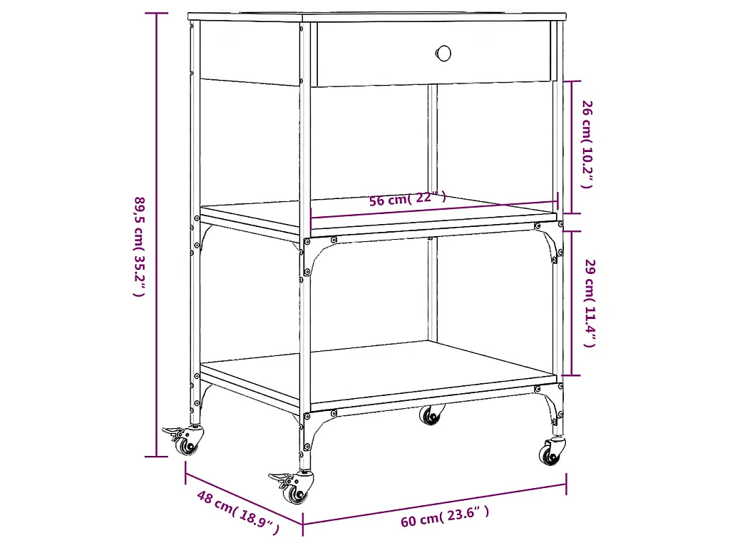 Keukentrolley 60x48x89,5 cm bewerkt hout grijs sonoma eiken