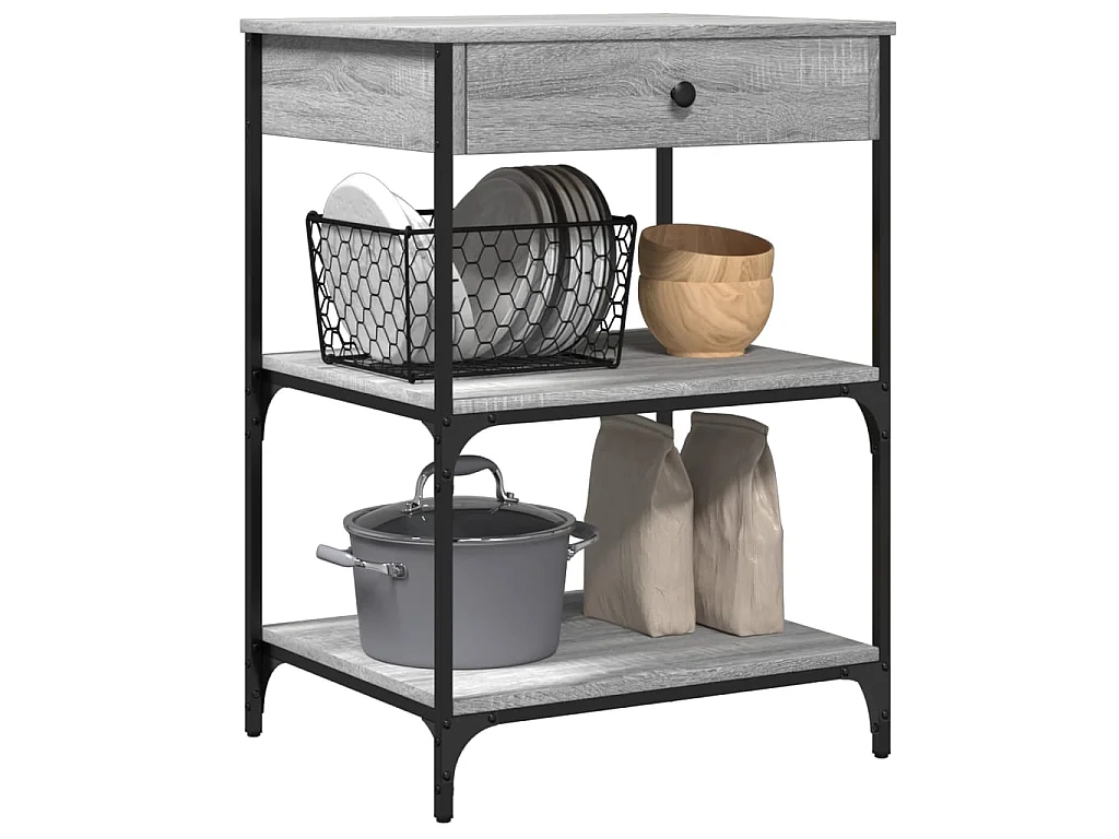 Keukentrolley 60x48x89,5 cm bewerkt hout grijs sonoma eiken