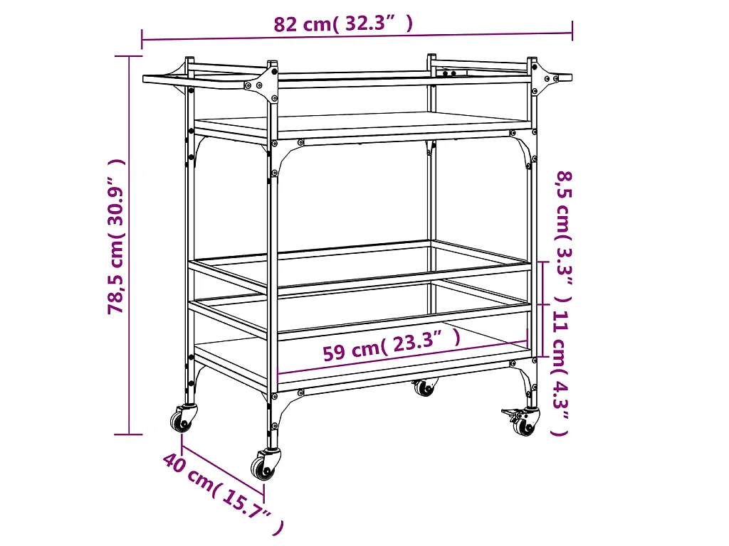 Carrello da Cucina Rovere Sonoma 82x40x78,5cm Legno Multistrato