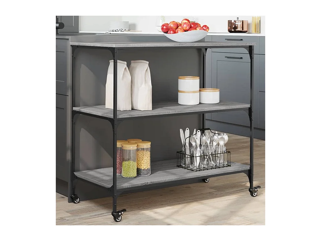 Chariot de cuisine sonoma gris 102x50x95 cm bois d'ingénierie