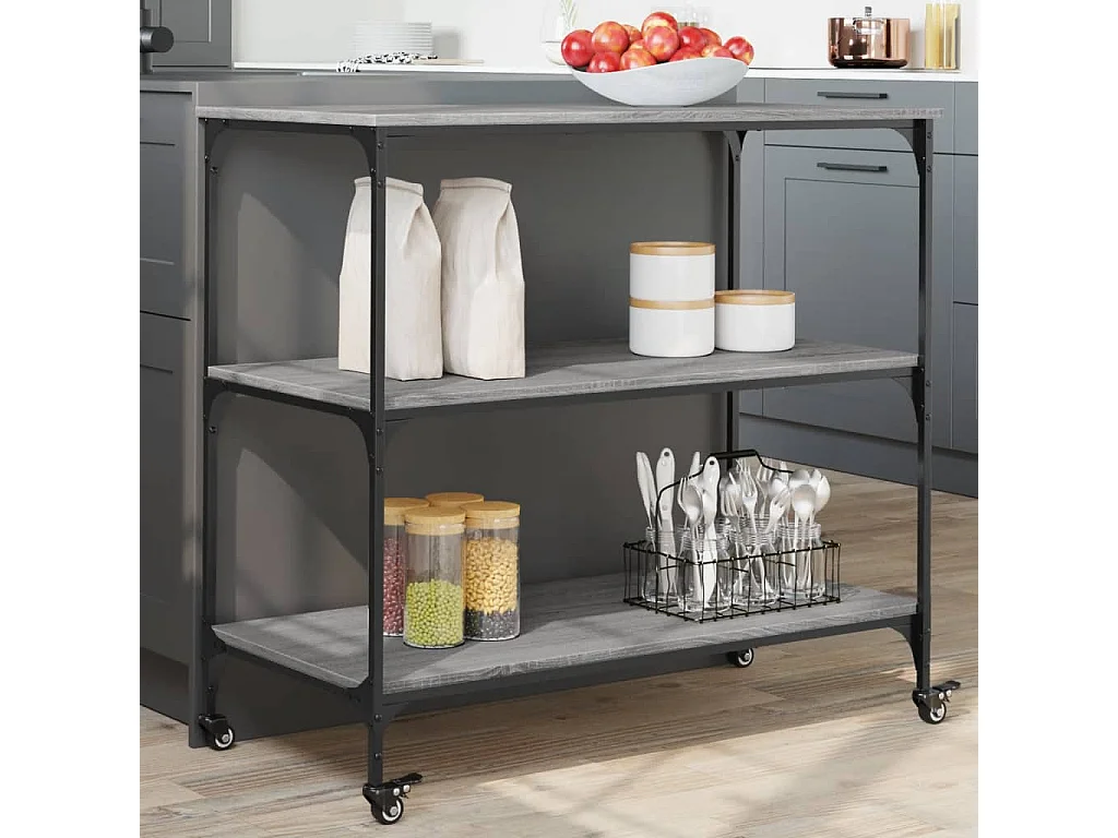 Carrello Cucina Grigio Sonoma 102x50x95 cm in Legno Multistrato
