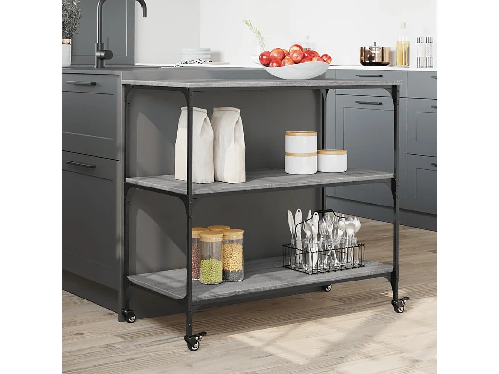 Carrello Cucina Grigio Sonoma 102x50x95 cm in Legno Multistrato