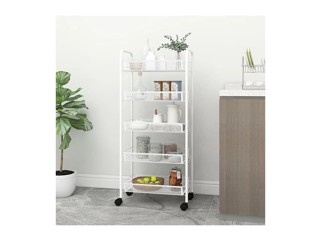 Chariot de cuisine à 5 niveaux Blanc 46x26x105 cm Fer