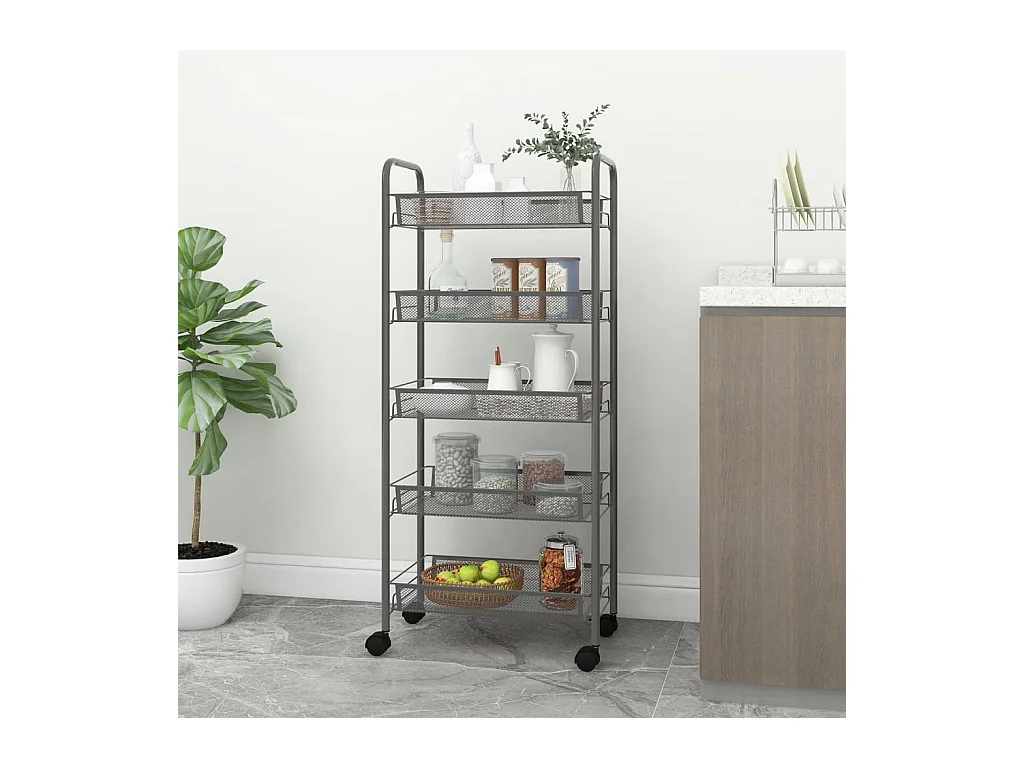 Chariot de cuisine à 5 niveaux Gris 46x26x105 cm Fer