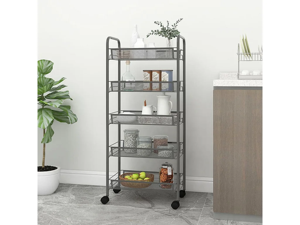 Carrello da Cucina con 5 Ripiani Grigio 46x26x105 cm in Ferro