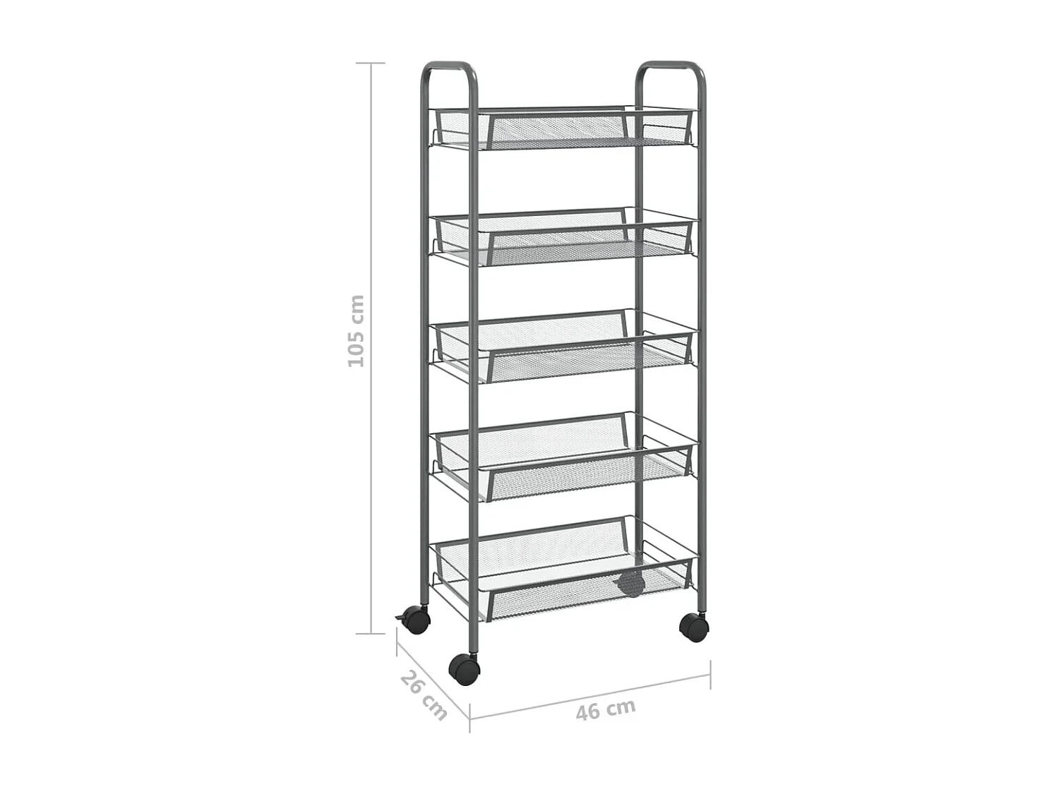 Carrello da Cucina con 5 Ripiani Grigio 46x26x105 cm in Ferro