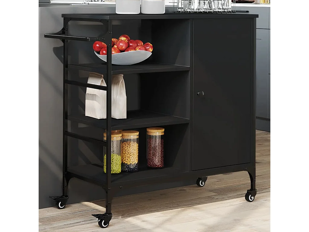 Carrello da Cucina Nero 87,5x38,5x84,5 cm in Legno Multistrato