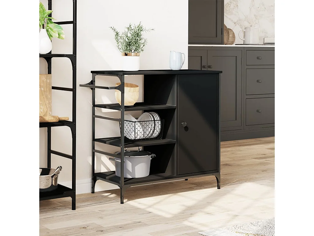 Carrello da Cucina Nero 87,5x38,5x84,5 cm in Legno Multistrato