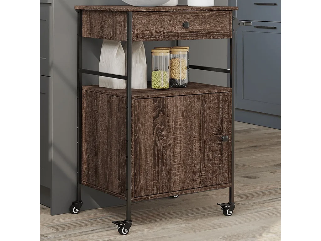 Chariot de cuisine chêne marron 56x43x89,5 cm bois d'ingénierie
