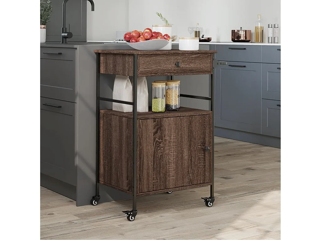 Chariot de cuisine chêne marron 56x43x89,5 cm bois d'ingénierie