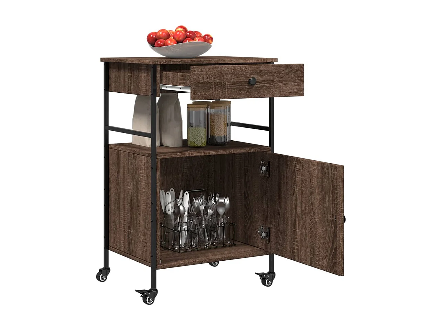 Chariot de cuisine chêne marron 56x43x89,5 cm bois d'ingénierie