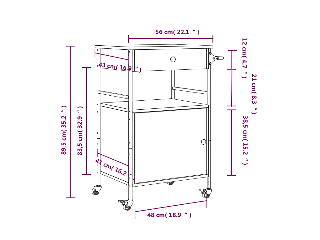 Chariot de cuisine chêne marron 56x43x89,5 cm bois d'ingénierie